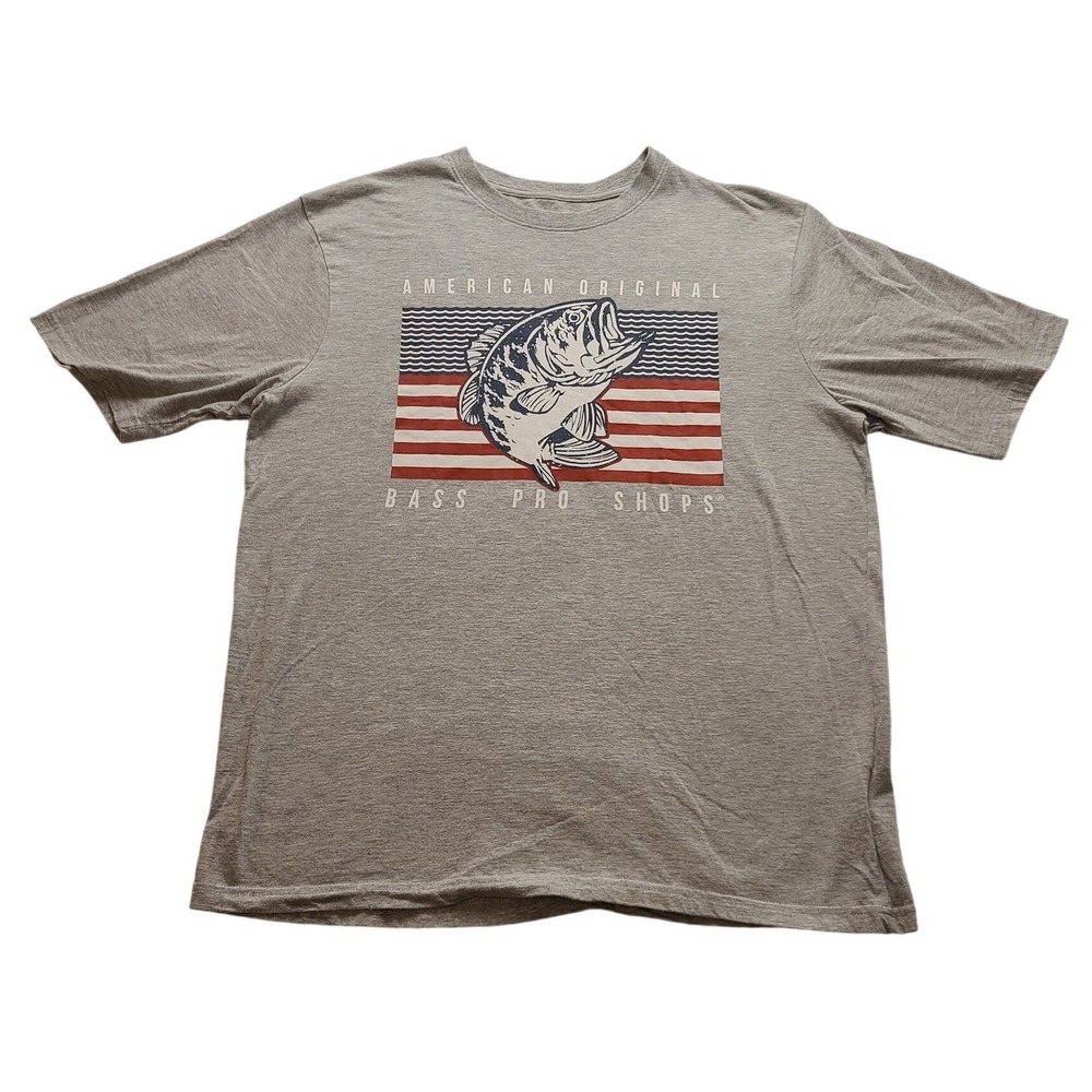 Bass Pro Shops‎ Men's Gray American Original Bass Fish Graphic T-Shirt Size M